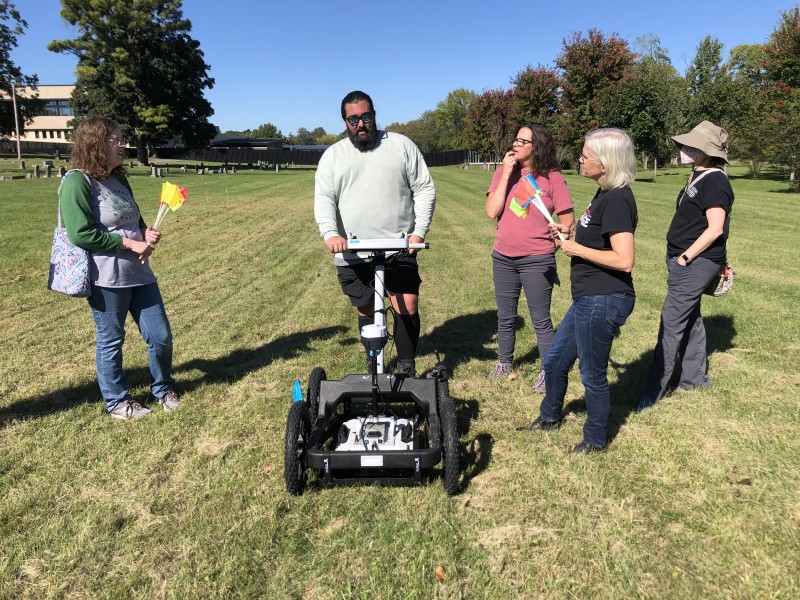 GPR Scanning of Evergreen Cemetery Section M on October 18, 2021. The Murfreesboro Police Station seen in the background boarders Evergreen Cemetery Section M.